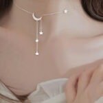 Crescent and stars silver necklace 925